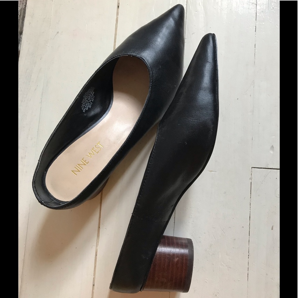Nine West Zianne black leather slide on mules